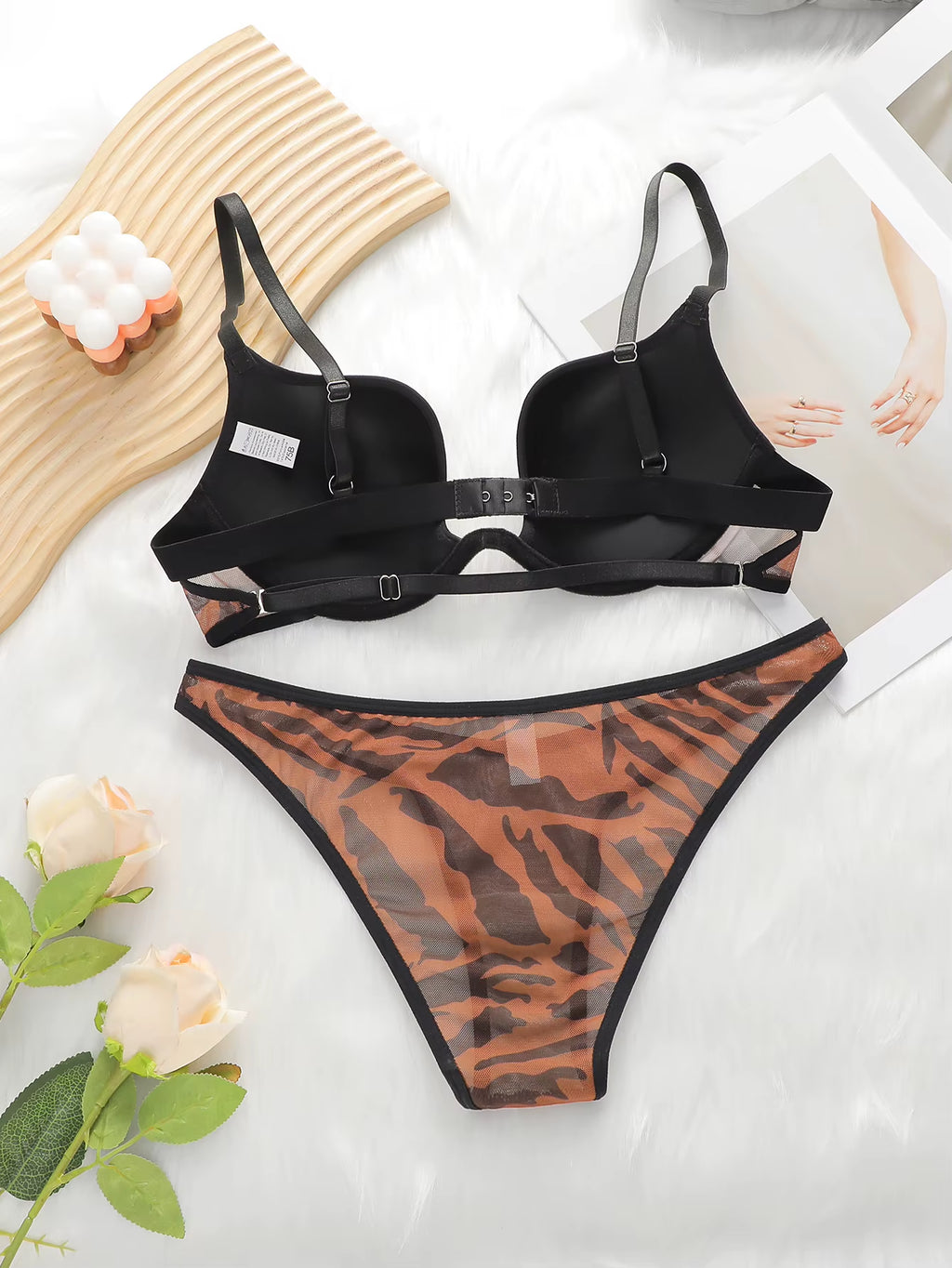 Leopard Mesh Hollow Underwear Set