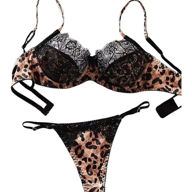 Bra Set Lingerie Thongs Leopard