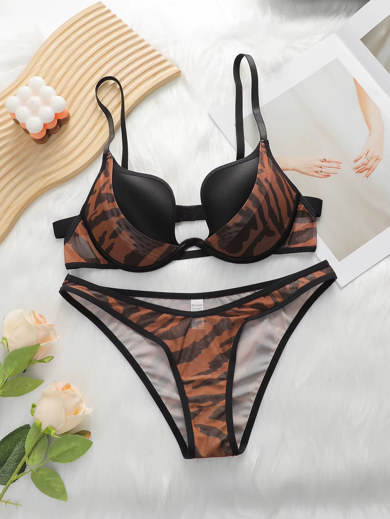 Leopard Mesh Hollow Underwear Set