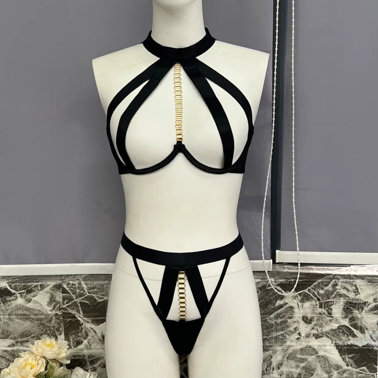 Erotic Lingerie Bandage Halter Hollow Set